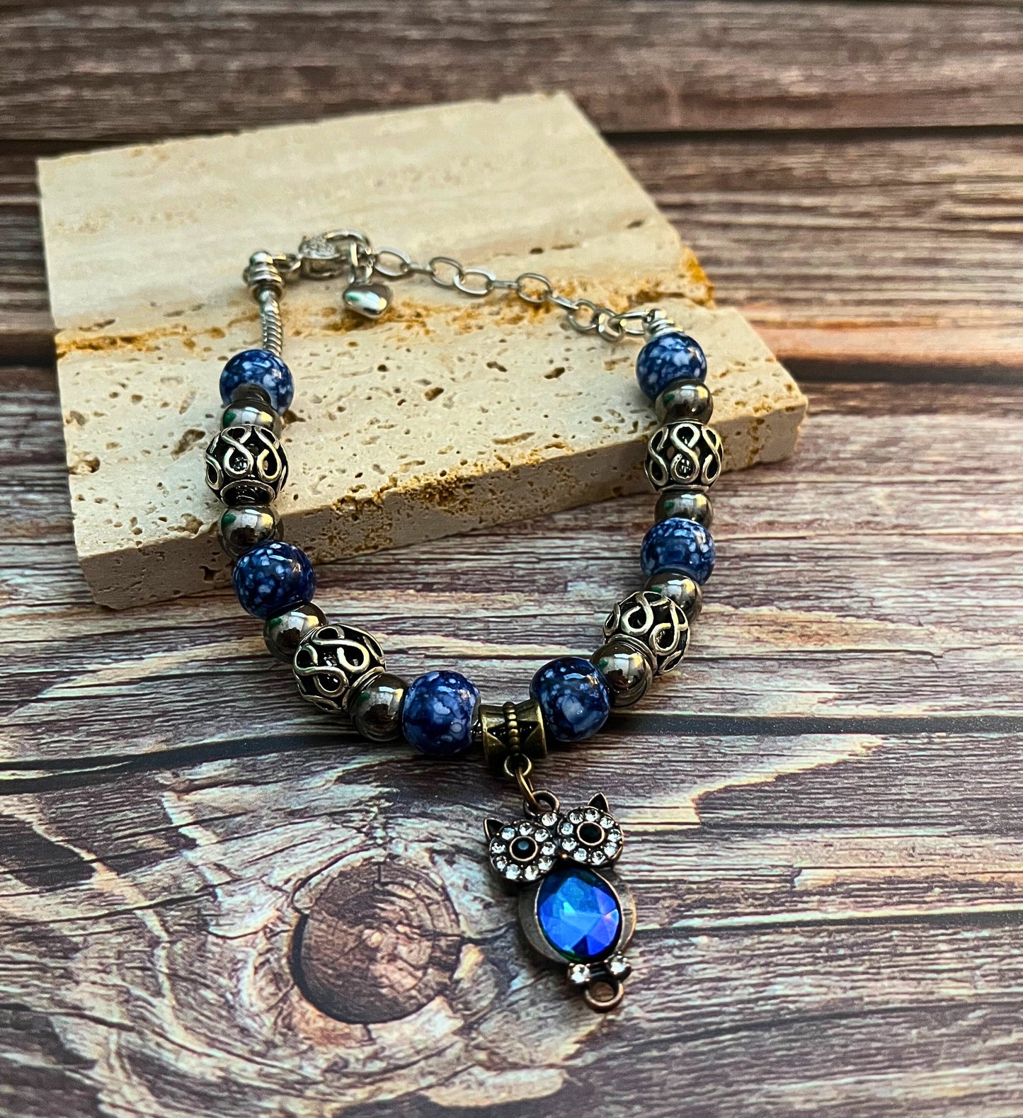 Blue Owl Charm Bracelet
