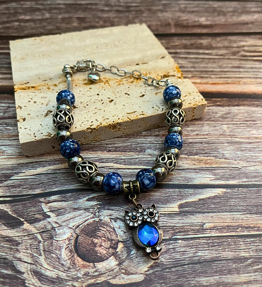 Blue Owl Charm Bracelet