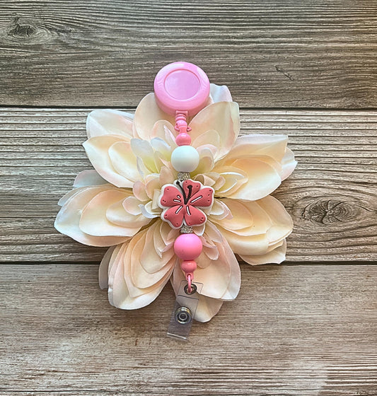 Blush Hibiscus Beaded Badge Reel