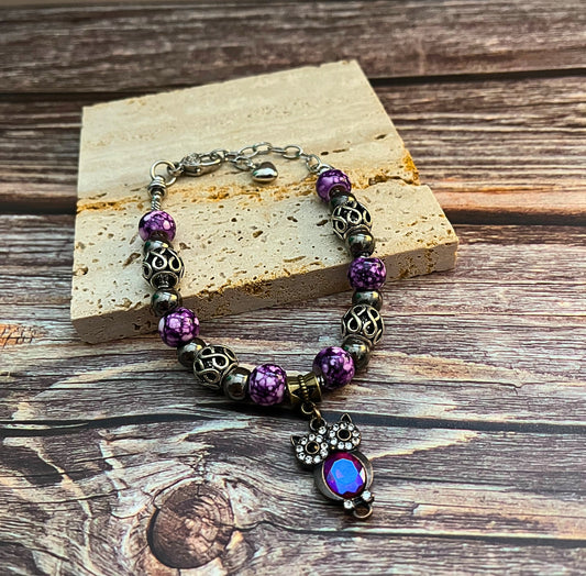 Purple Owl Charm Bracelet