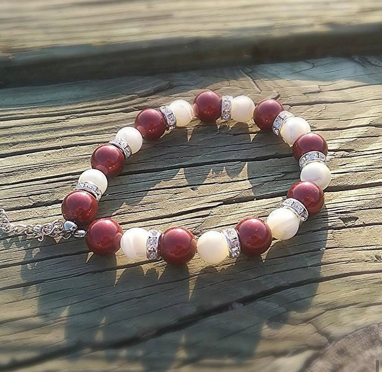 Pearl and Garnet Beaded Bracelet