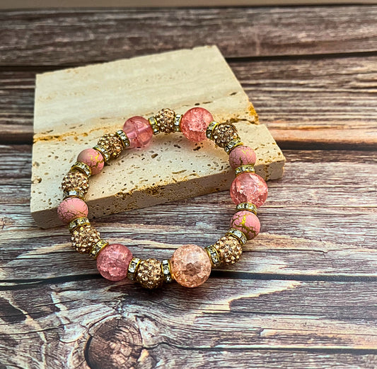 Pink Rhinestone Beaded BRacelet