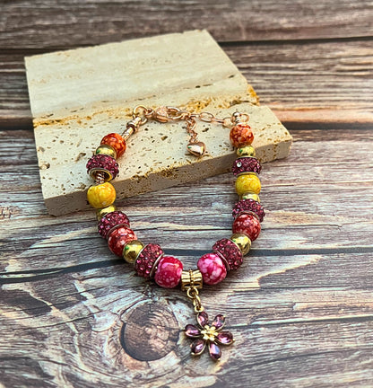 Pink Flower Charm Bracelet