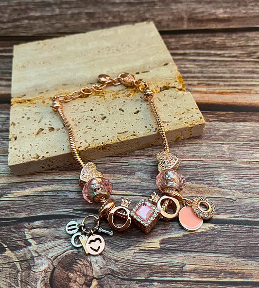 Regal Rose Crown Charm Bracelet
