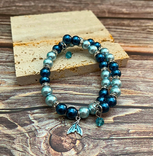 Midnight Mermaid – Blue Pearl Wrap Bracelet